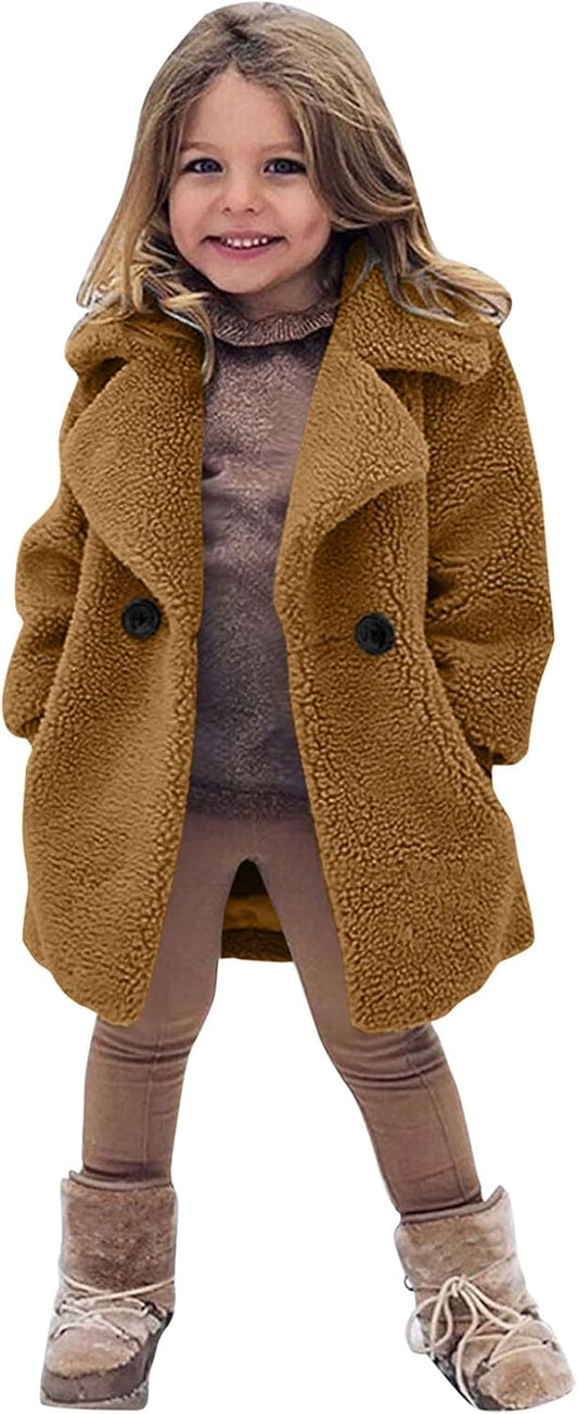 Toddler Kids Overcoat Winter Windproof Thicken Jacket Warm Fleece Outerwear Trench Coat for Boys Girls 18M-6 Years (Brown, 5-6 Years)